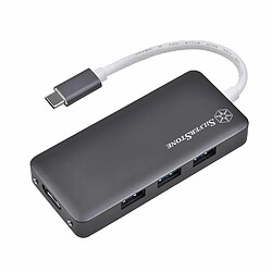 SilverStone SST-EP14C - Adaptateur USB 3.1 Type-C Gen1 à HDMI (résolution jusqu'à 4096 x 2160 à 30Hz), 3x USB 3.1 Gén. 1 Type-A, 1x USB 3.1 Gén. 1 Type-C (Chargement PD 2.0), gris foncé