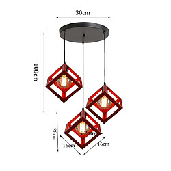 Stoex Plafonnier Antique À 3 Lumières Lustre Creative Cube Rouge Suspension Luminaire Rétro en Métal, Pour Bureau, Chambre À Coucher, Cuisine, Bar, E27 pas cher