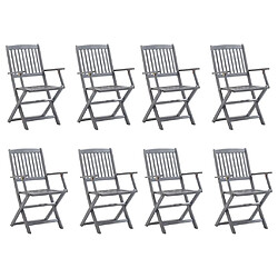 vidaXL Chaises pliables d'extérieur lot de 8 et coussins Bois d'acacia