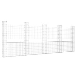 vidaXL Panier de gabion en forme de U avec 5 poteaux Fer 500x20x200 cm