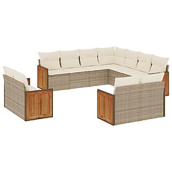 Maison Chic Salon de jardin 11 pcs avec coussins | Ensemble de Table et chaises | Mobilier d'Extérieur beige résine tressée -GKD53785