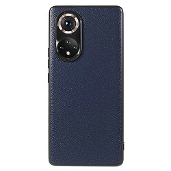 Coque en TPU + cuir véritable texture litchi bleu pour votre Honor 50/Huawei nova 9