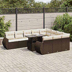 vidaXL Salon de jardin et coussins 11 pcs marron résine tressée