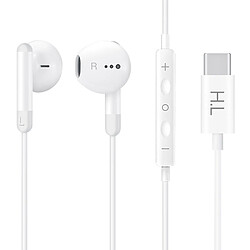 Avizar Écouteurs Filaires USB-C Intra-auriculaires Son Clair Micro Télécommande Blanc