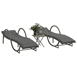 vidaXL Chaises longues lot de 2 avec table gris résine tressée