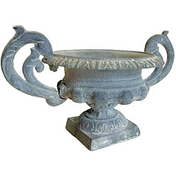 L'Héritier Du Temps Vase Vasque Chambord Jardinière de Pilier Pot de Fleur Décoratif en Fonte Gris 14,5x16,5x26cm