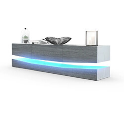 Mpc Meuble TV Avec Socle Blanc Haute Brillance et avola-anthracite +LED (178 X Variable X 39 Cm)