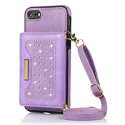 Etui en PU décor strass, fonction blocage RFID avec béquille et bandoulière pour votre iPhone 7/8 4.7 pouces/SE (2020)/SE (2022) - violet