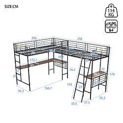 Avis KOMHTOM Noir 90 * 200cm lits superposés, deux lits superposés, table sous le lit, Double escalier, barre de haute hauteur