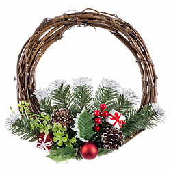 BigBuy Christmas Couronne de Noël Rouge Multicouleur Rotin Plastique Ananas 30 cm