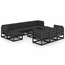 Maison Chic Salon de jardin 11pcs + coussins - Mobilier/Meubles de jardin - Table et chaises d'extérieur Noir Bois de pin massif -MN30949