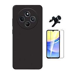 Kit Verre Trempé Clearglass + Housse Silicone Liquide + Support De Voiture Magnétique Phonecare Pour Xiaomi Redmi 14C - Noir