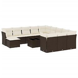 vidaXL Salon de jardin avec coussins 13 pcs marron résine tressée