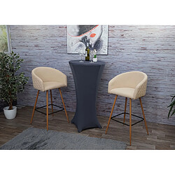 Mendler 2x tabouret de bar HWC-D72, chaise bar/comptoir, avec dossier, tissu ~ crème-beige