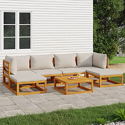 vidaXL Salon de jardin 7 pcs avec coussins gris clair bois massif