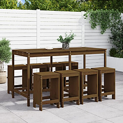 Maison Chic Table de bar et chaises d'extérieur 9 pcs,Ensemble de bar de jardin pour relax marron miel bois de pin massif -GKD879353