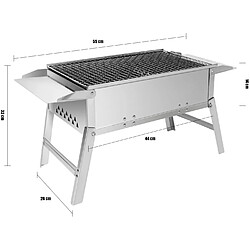 Euro Mega Barbecue Charbon de Bois Pliable en Acier Inoxydable pour 3-5 personnes Dimensions 55×26.5×32cm, Argent