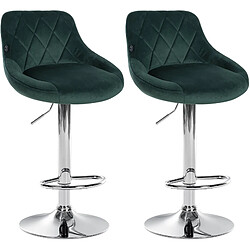 Decoshop26 Set de 2 tabourets de bar coutures décoratives losanges assise en velours vert foncé et cadre en métal chromé TDB10771