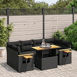 Maison Chic Ensemble Tables et chaises d'extérieur 7pcs avec coussins,Salon de jardin noir résine tressée -GKD708158