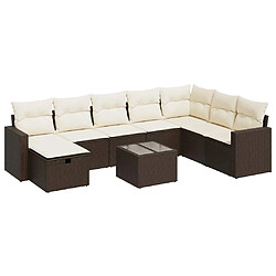 vidaXL Salon de jardin avec coussins 9 pcs marron résine tressée