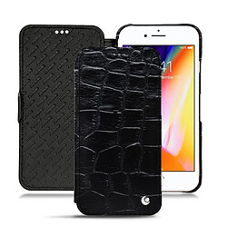 Housse cuir Apple iPhone 8 - Rabat horizontal - Crocodile nero ( Noir / Black) - NOREVE