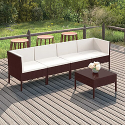 vidaXL Salon de jardin 5 pcs avec coussins résine tressée marron