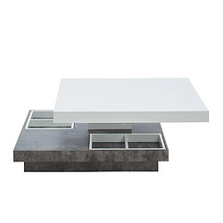 Vente-Unique Table basse - Plateau pivotant - MDF laqué blanc et béton - FAUSTO II pas cher