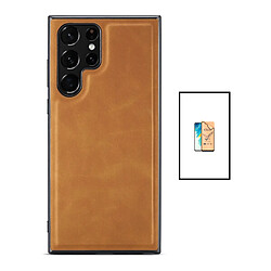 PHONECARE Kit Coque MagneticLeather + CeramicGlass Full Coverpour Samsung Galaxy S22 Ultra - Brun