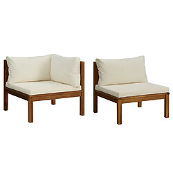 vidaXL Ensemble de canapés 2 pcs et coussins blanc crème Acacia solide