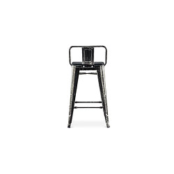 ICONIK INTERIOR Tabouret de bar style Stylix avec petit dossier - 61 cm - Métal et bois foncé Industriel pas cher