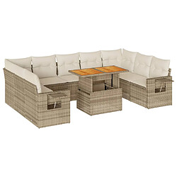 vidaXL Salon de jardin avec coussins 10 pcs beige résine tressée