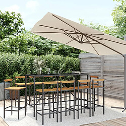 Maison Chic Table de bar et chaises d'extérieur 11 pcs,Ensemble de bar de jardin pour relax noir poly rotin/bois massif acacia -GKD606911