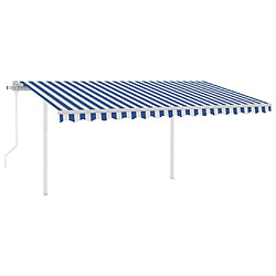 Maison Chic Store banne | Auvent rétractable de porte | Marquise Brise-soleil automatique avec poteaux 4x3 m Bleu et blanc -GKD32272