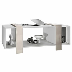 Mpc Table Basse Blanche Mat Et Sable Laqué (lxhxp) : 110,5 X 42 X 56,5 Cm