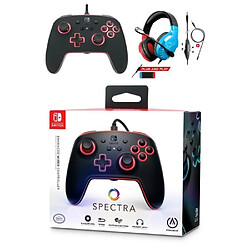 Power A Manette filaire SWITCH SPECTRA RGB Officielle Nintendo Câble USB détachable+ CASQUE SWITCH ROUGE ET BLEU SPIRIT OF GAMER