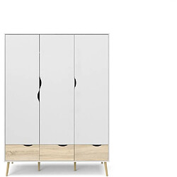 Cstore Armoire - Blanc / Chene - 3 portes / 3 tiroirs - Pietement évasé en bois massif - Chambre - 147,2 x 58,1 x 200,1 cm pas cher