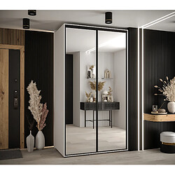 Abiks Meble Armoire à portes coulissantes Davos 2 H235.2 x L140 x P60 2 portes coulissante (Blanc/Blanc/Noir)