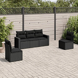 vidaXL Salon de jardin 5 pcs avec coussins noir résine tressée