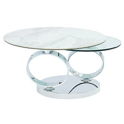 Avis Vente-Unique Table basse avec plateaux pivotants - Céramique, verre trempé et métal - Effet marbre blanc - JOLINE de Maison Céphy