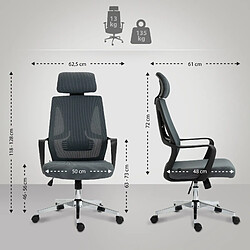 Decoshop26 Fauteuil de bureau ergonomique en maille gris hauteur réglable et siège pivotant repose-tête ajustable BUR10693