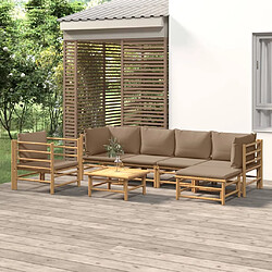 vidaXL Salon de jardin 7 pcs avec coussins taupe bambou