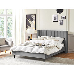 Beliani Lit double en velours gris 160 x 200 cm VILLETTE