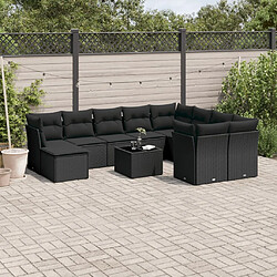 Maison Chic Salon de jardin 10 pcs avec coussins | Ensemble de Table et chaises | Mobilier d'Extérieur noir résine tressée -GKD33737