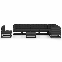 Maison Chic Salon de jardin 9 pcs + coussins - Mobilier/Meubles de jardin - Table et chaises d'extérieur Noir Bois de pin massif -MN20561