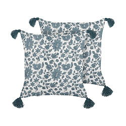 Beliani Lot de 2 coussins RUMEX Coton 45 x 45 cm Floral Impression en bloc Bleu