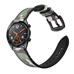 Bracelet en cuir véritable 22mm camouflage vert pour votre Huawei Watch GT 2/1/Honor Magic