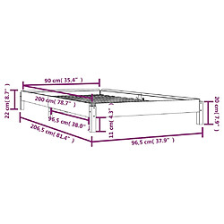 vidaXL Lit empilable sans matelas noir 90x200 cm bois de pin massif pas cher