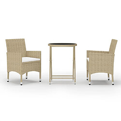 Maison Chic Table de bistro et chaises d'extérieur 3 pcs,Ensemble de bistro de jardin pour relax Résine tressée et verre trempé Beige -GKD415003