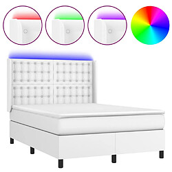 vidaXL Sommier à lattes de lit matelas LED Blanc 140x190 cm Similicuir