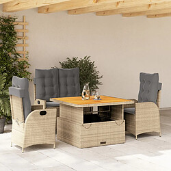 vidaXL Ensemble à manger de jardin coussins 4 pcs beige résine tressée